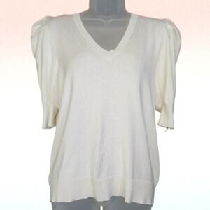 Rachel Roy V-Neck Puff Sleeve Lightweight Sweater Knit Top Eggshell Size L